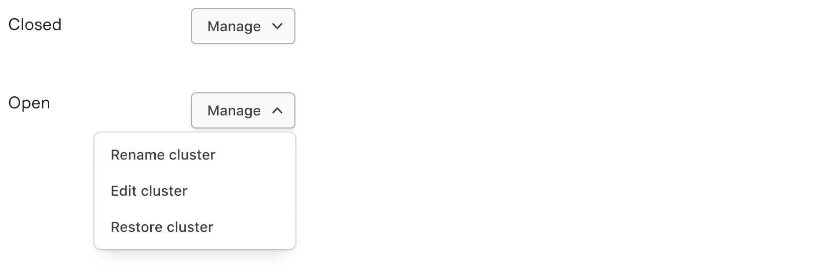 Example of open and closed dropdowns